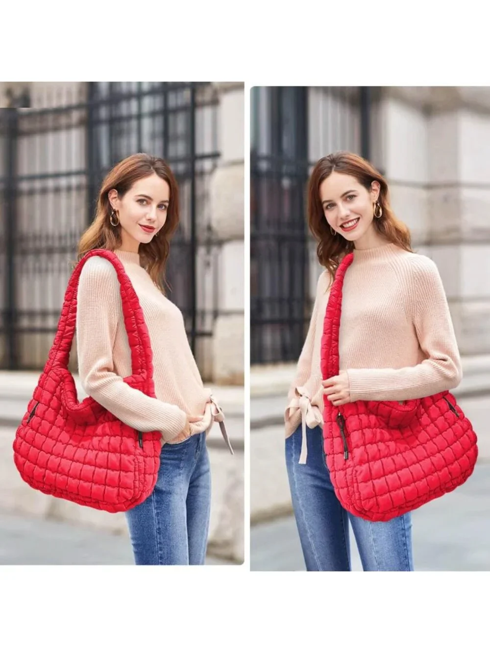 Lightweight Quilted Puffer Tote Bag | Stylish Hobo for Work, Gym & Travel